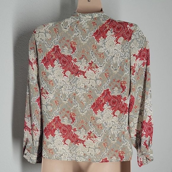 Lauren Lee Vintage Button Up Collared Blouse ~ Sz 14 ~ Long Sleeve ~ Red & Gray - Picture 3 of 4